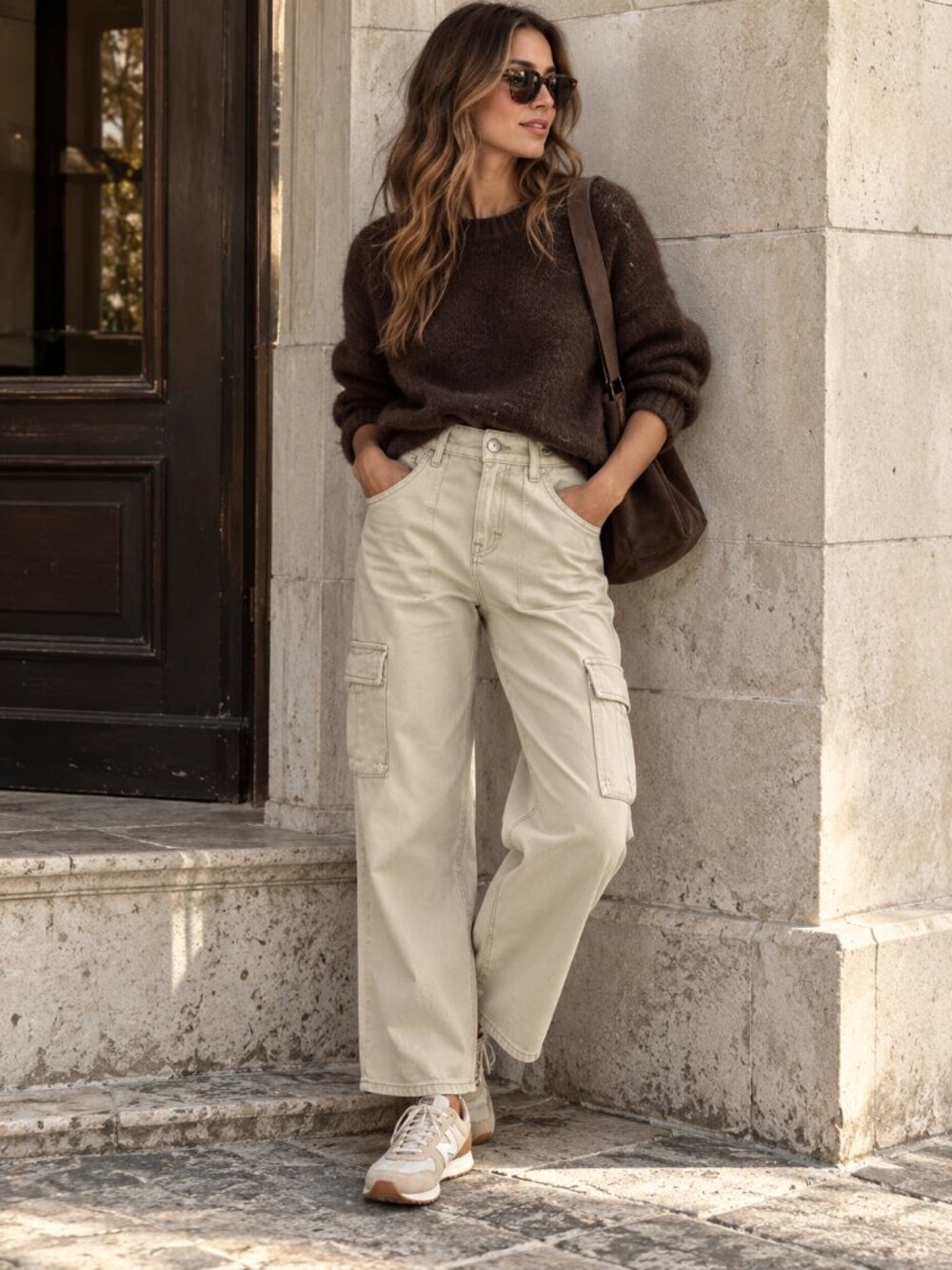 HIDDEN Cream Asymmetrical Waist Cargo Jeans 29 Wide Leg Scandi Cool Girl Chic